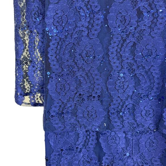 Alex Evenings Blue Lace Sleeveless Dress & Sheer Jacket Set Sequin Party sz 10 - Picture 12 of 16